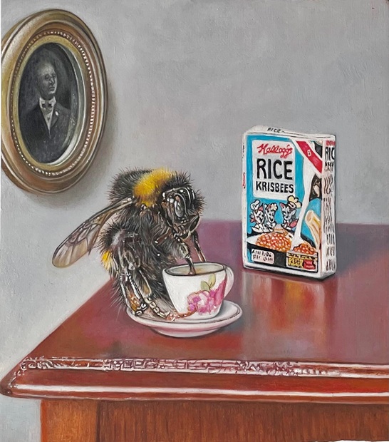 Bee Hotel, 2023 – Oil on Panel, 13.5 x 15.5 cm – Ginny Page